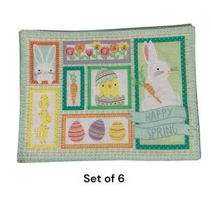 Set of 6 Happy Spring Easter Table Place Mat 18x13 Pastel Egg Chick Bunny Rabbit